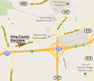 Map to King County Elections office in Renton